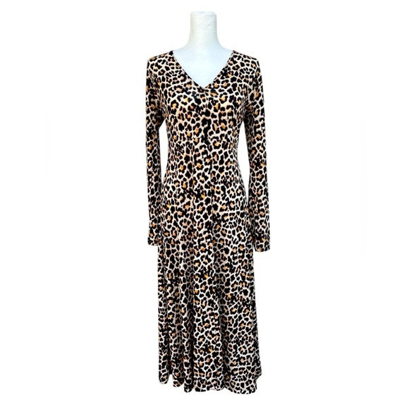 Zara Leopard Print Maxi Dress Button Front Long‎ Sleeve Size Small V-Neck - Picture 1 of 6
